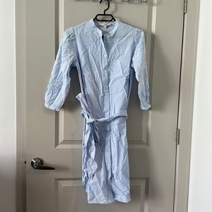 Knees length stripped puff sleeve dress